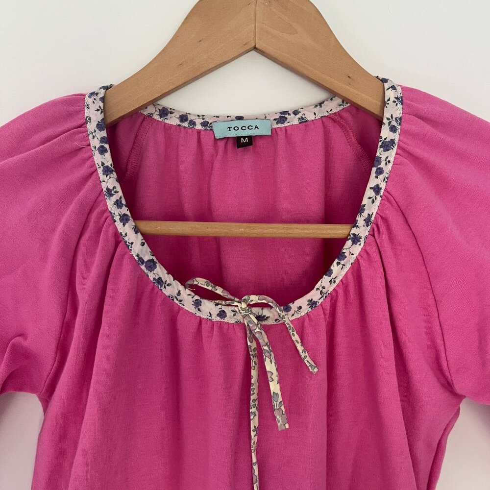 Vintage Tocca Pink Applique Scoop Neck 100% Cotton T-shirt Women's Medium - Picture 2 of 8